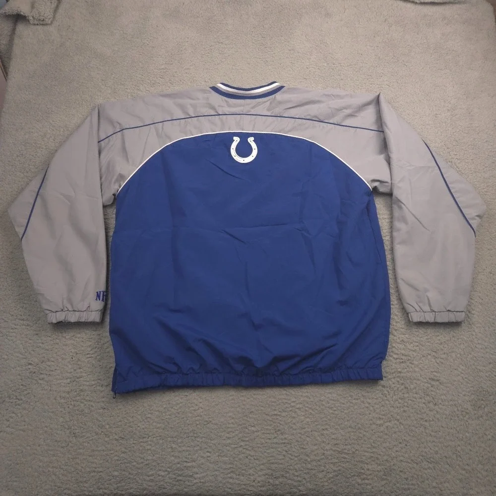 NFL Colts Pullover Jacket Mens‎ Large Blue Gray Lined V Neck Windbreaker Vintage